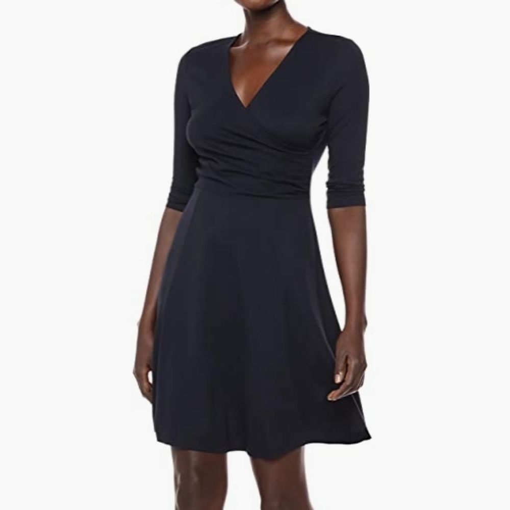 Lark & Ro Navy Faux Wrap Dress